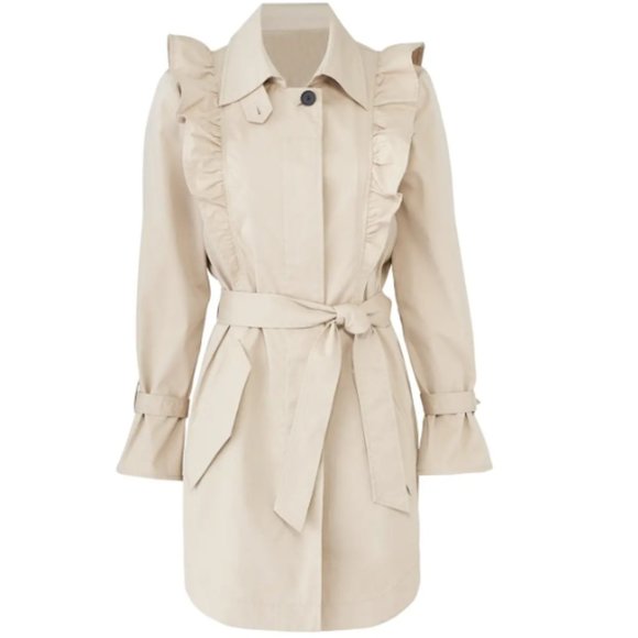 Joie Jackets & Blazers - Joie Gila Ruffle Trim Belted Trench Coat Light Khaki Size Large